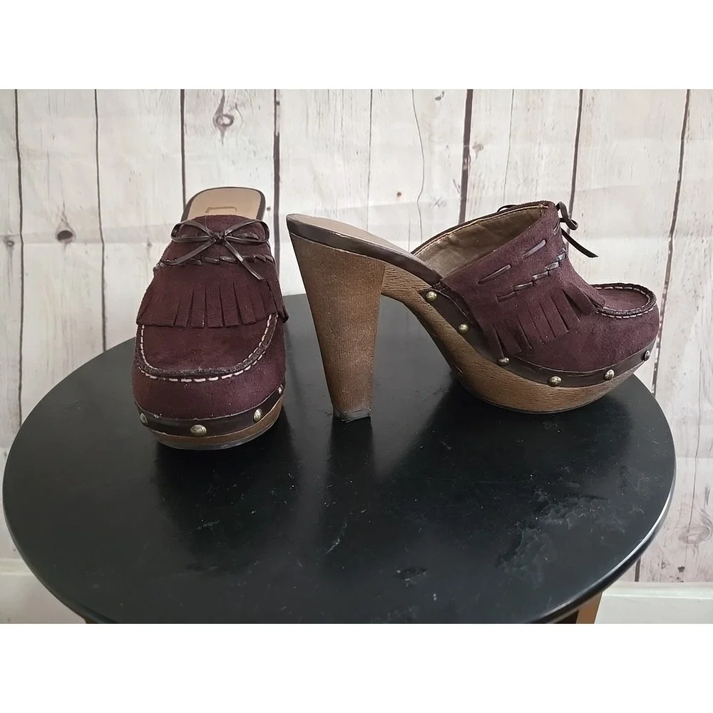 VTG L.e.i. Mule Heel 90's Y2K Brown Heels Mules Kiltie Flap Sz 7 Preppy TWEE NWT